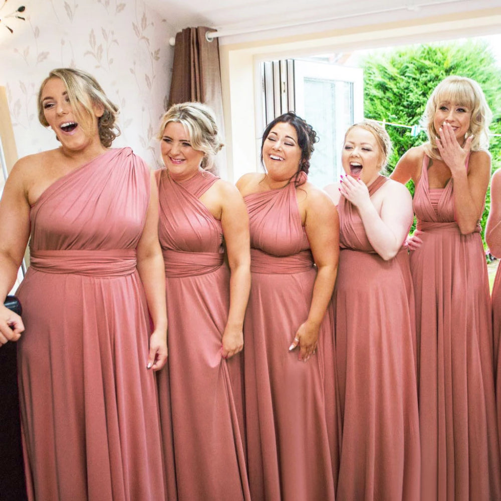 One Shoulder Tulle Long Bridesmaid Gown Dusty Rose – BABARONI